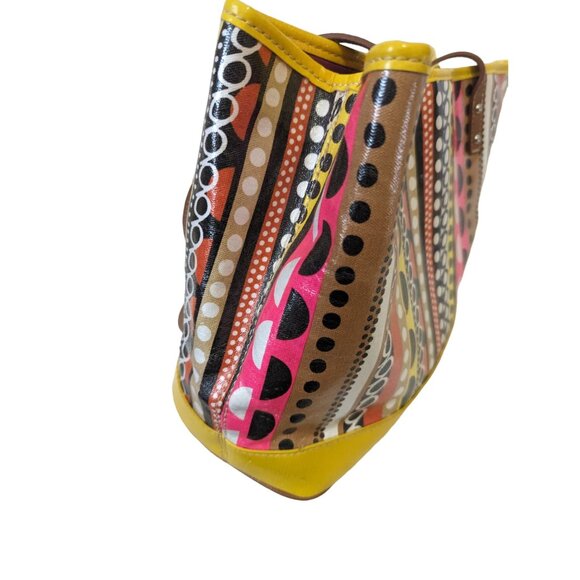 Nine West Yellow Tote Bag With Geometric Striped Pattern Faux Leather Colorful - Picture 5 of 10